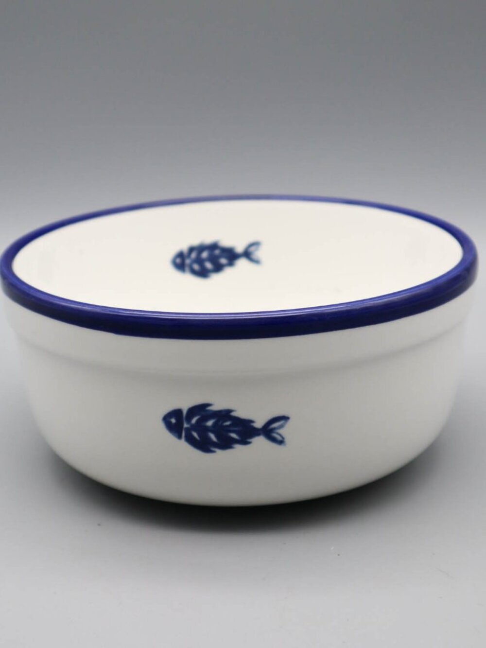 Crate & Barrel Blue & White Fish Soup Cereal Bowl Italian Pottery Over & Back